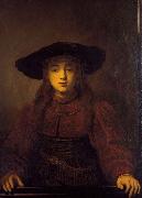REMBRANDT Harmenszoon van Rijn The Girl in a Picture Frame, oil painting on canvas